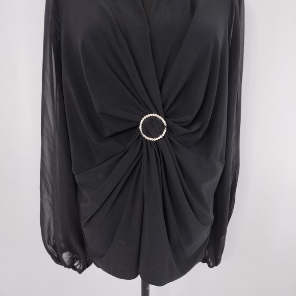 Vintage Y2K MSK Women's Plus Size Black Sheer Sleeves Dressy Top sz 1X Elevated - Picture 9 of 9